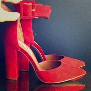 Steve Madden red suede posted ankle strap pump